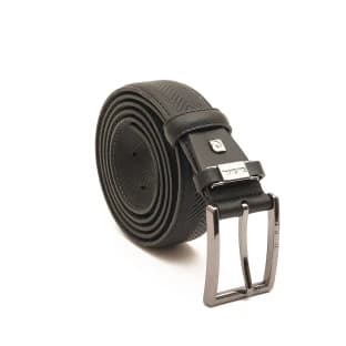 کمربند چرمی مردانه مشکی طرح هافتی با سگک استیل براق