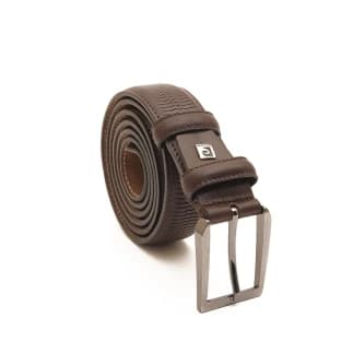 کمربند مردانه چرمی قهوه‌ای تیره طرح موجی