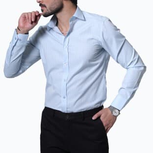 پیراهن مردانه آستین بلند چهارخانه ریز آبی روشن