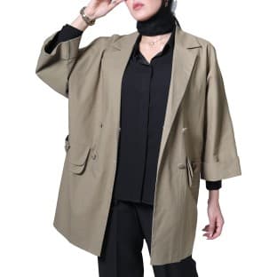 مانتو زنانه خاکی جلو دکمه‌دار مدل آزاد