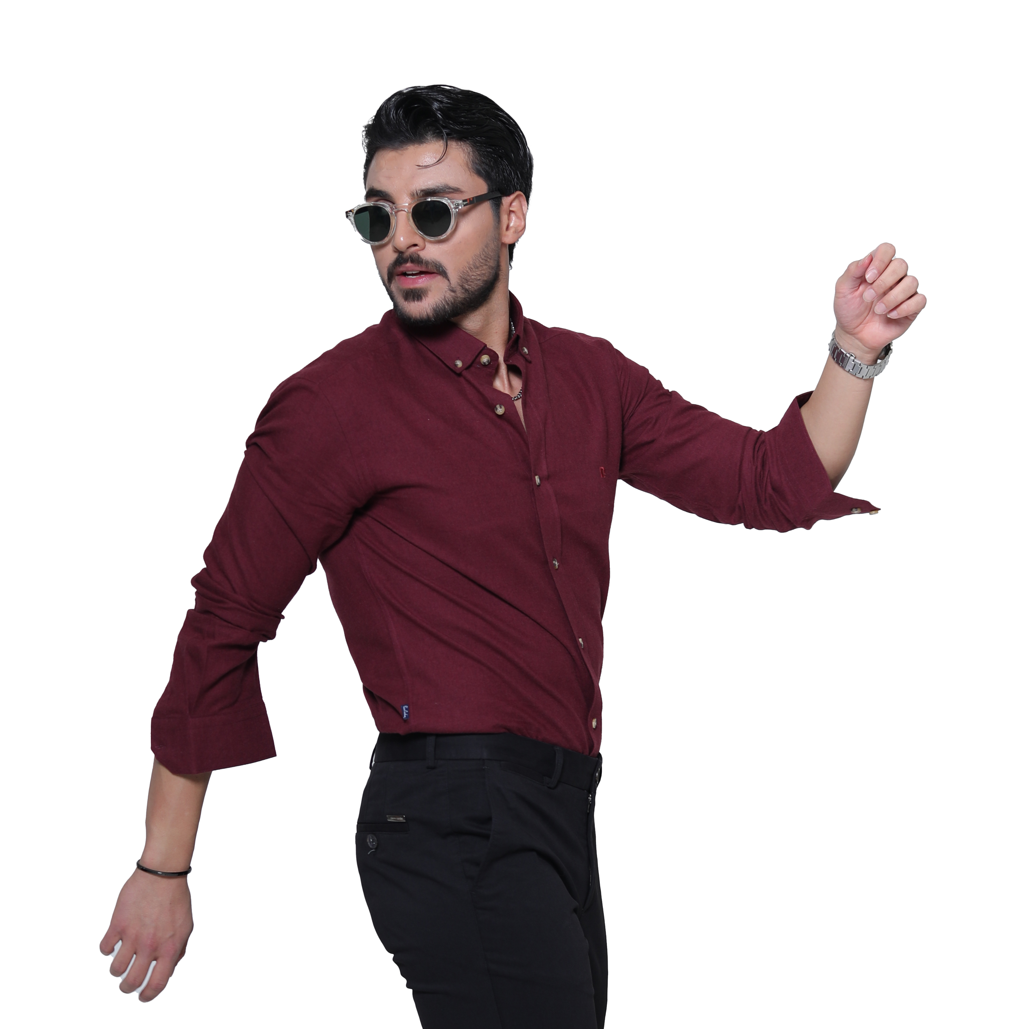 پیراهن مردانه آستین بلند بورگاندی پیرکاردین مدل کلاسیک