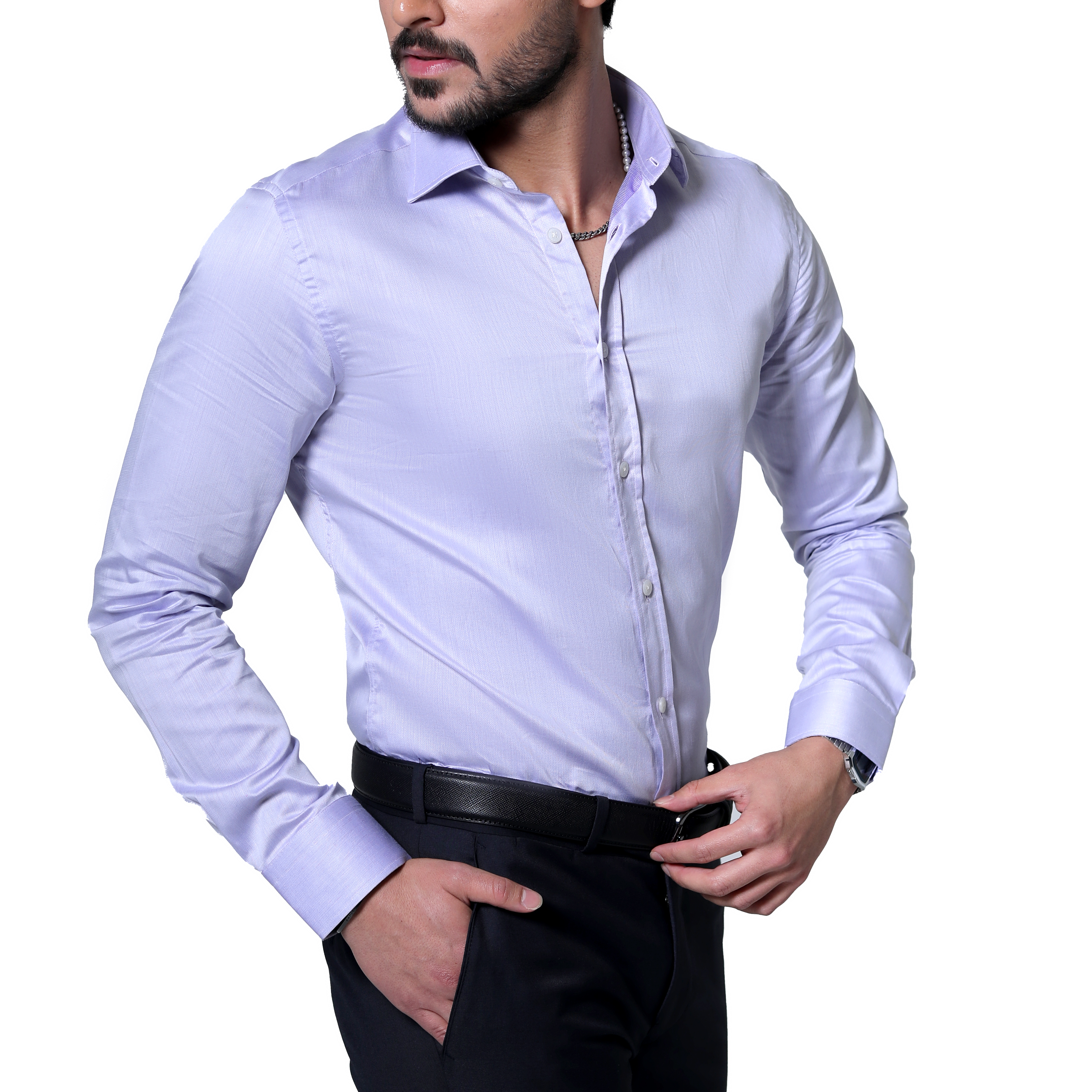 پیراهن مردانه آستین بلند یاسی