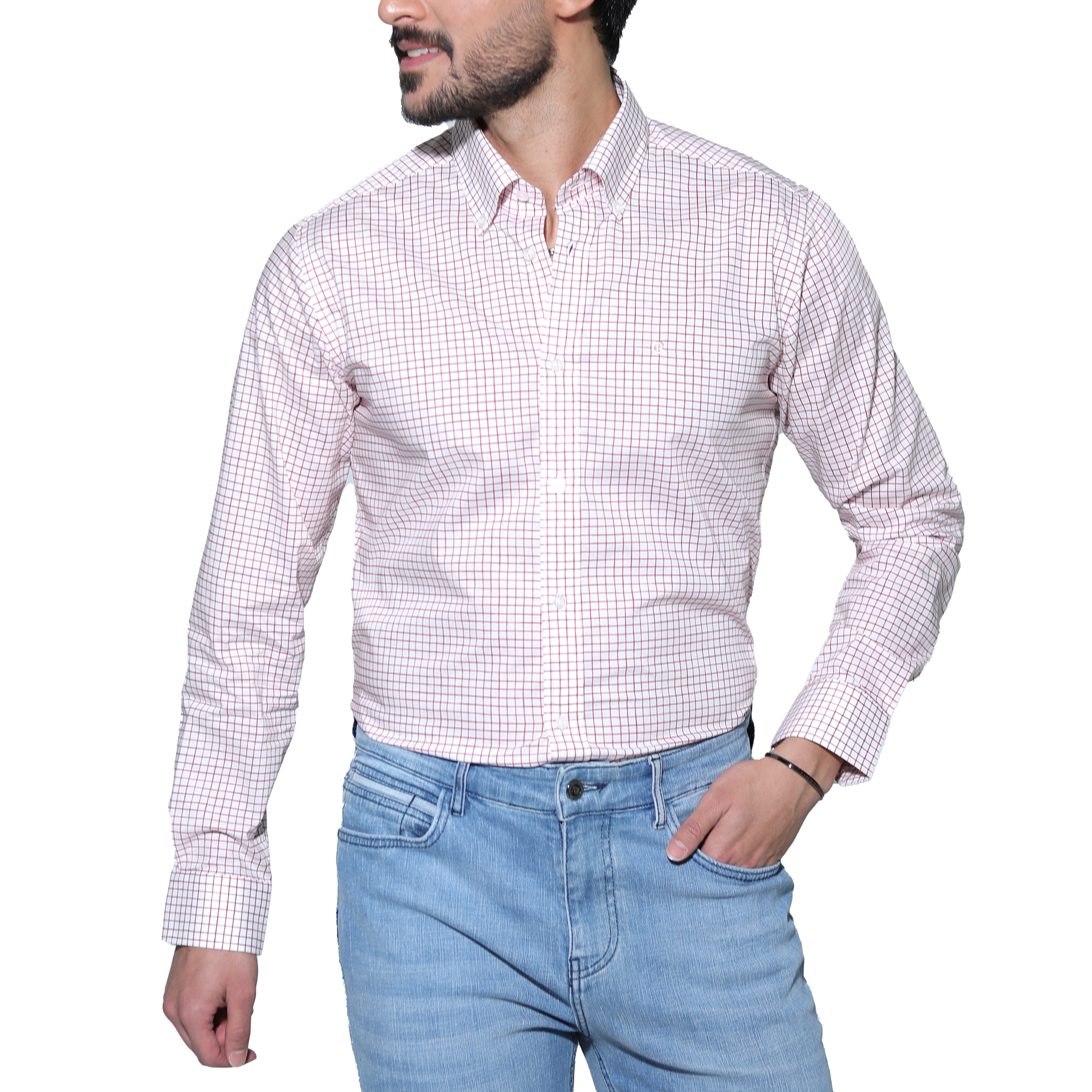 پیراهن مردانه چهارخانه سفید و قرمز