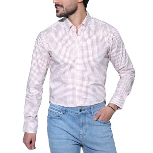 پیراهن مردانه چهارخانه سفید و قرمز