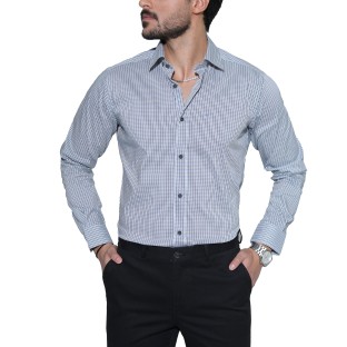 پیراهن مردانه چهارخانه ریز آبی و سفید