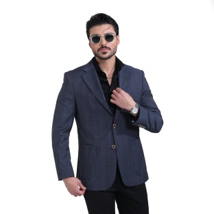 کت مردانه چهارخانه سرمه‌ای